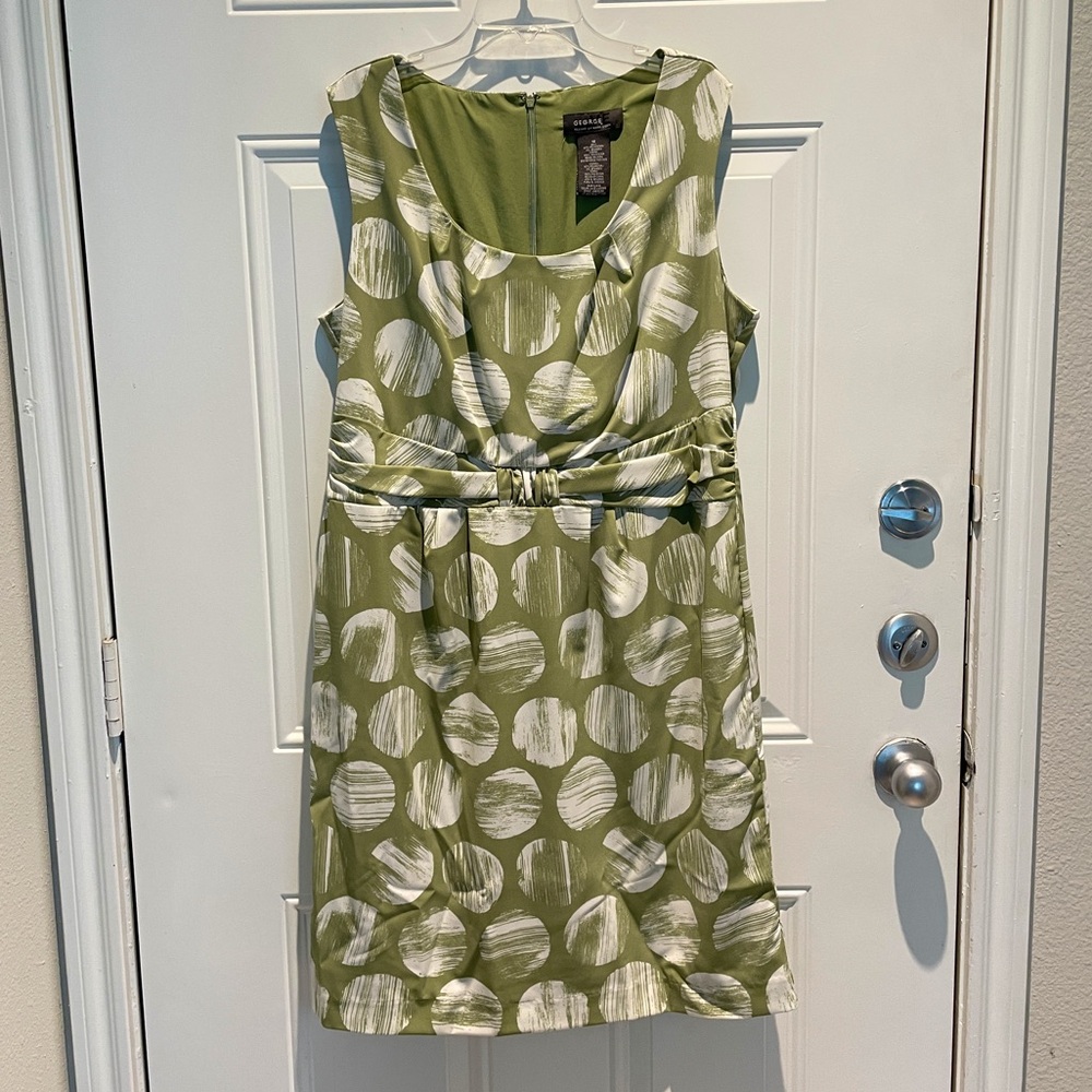 George Green White Polka Dots A-Line Knot Scoop Neck Sleeveless Dress Size 16
